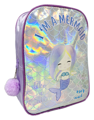 Zaino Sirena con Pon Pom Grafica Iridescente Borsa Scuola Tempo Libero - 18271526