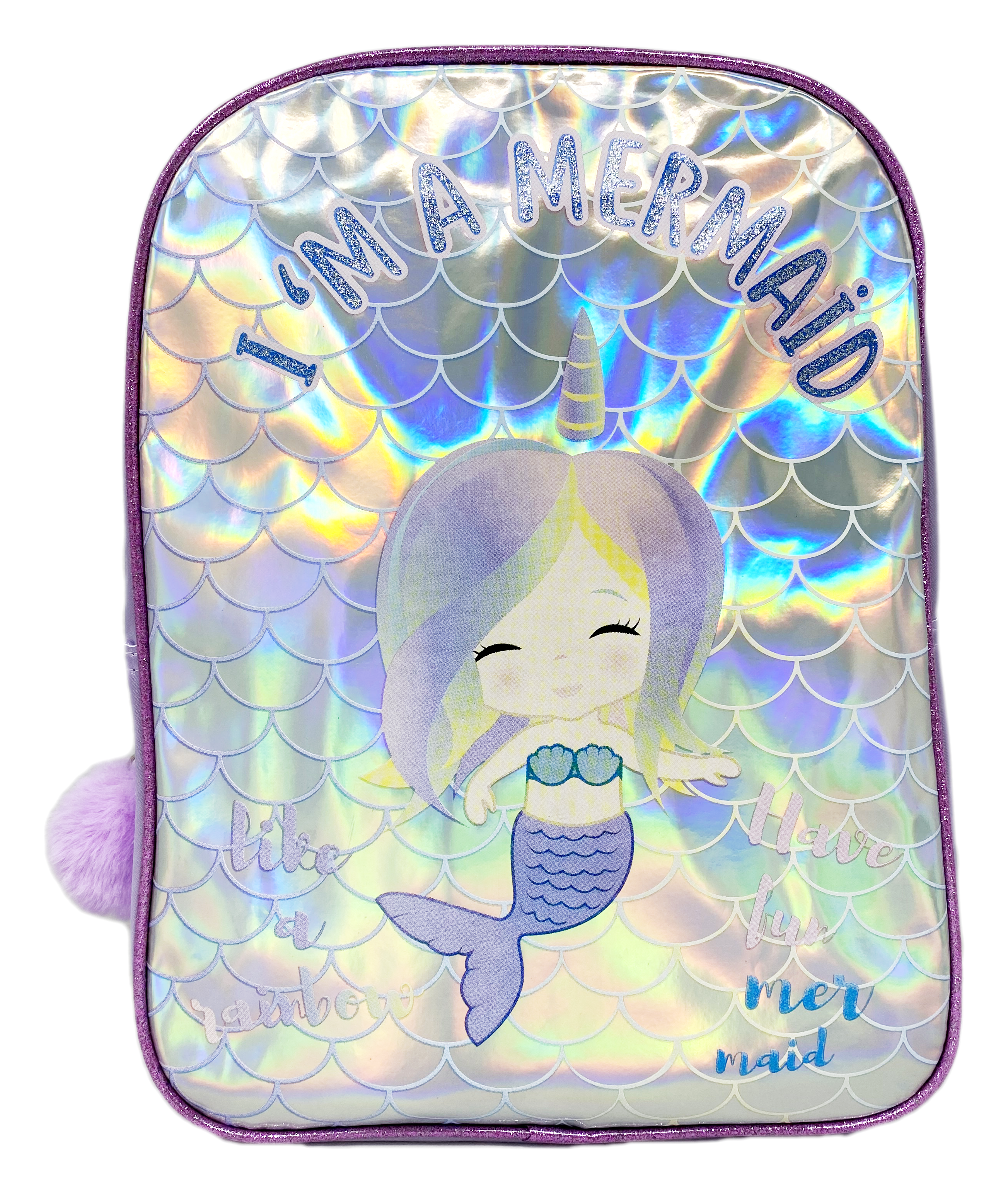 Zaino Sirena con Pon Pom Grafica Iridescente Borsa Scuola Tempo Libero - 18271526
