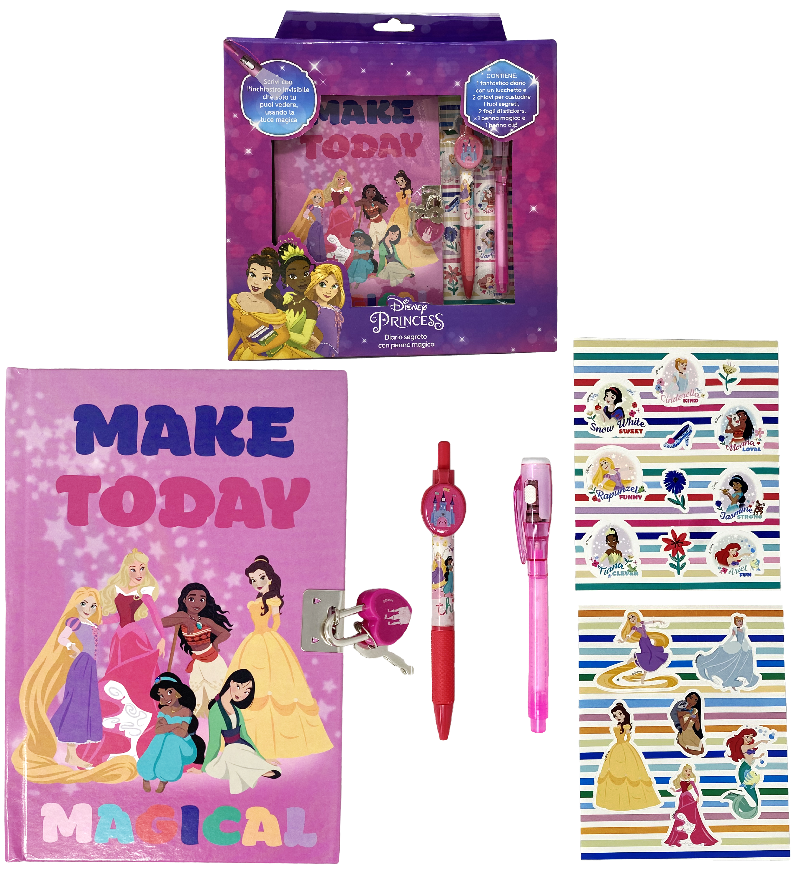 Diario Segreto con Lucchetto Principesse DISNEY + Accessori in Confezione Regalo - Pr0822