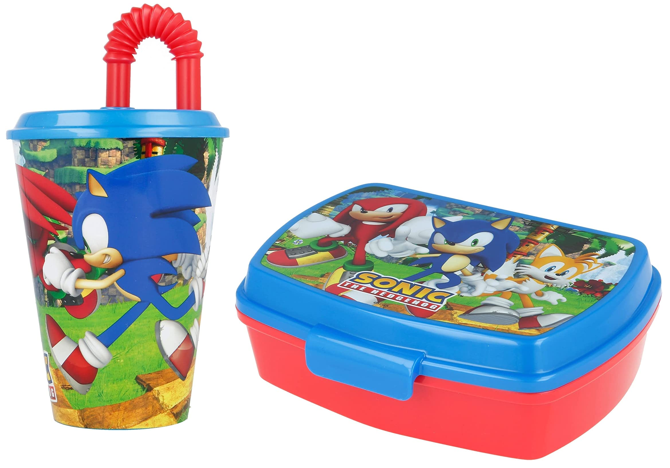 Set Sonic Bicchiere con Cannuccia + Portamerenda Bpa Free - Sonic22/2pz