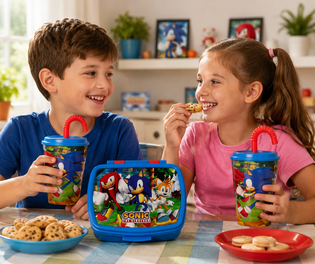 Set Sonic Bicchiere con Cannuccia + Portamerenda Bpa Free - Sonic22/2pz