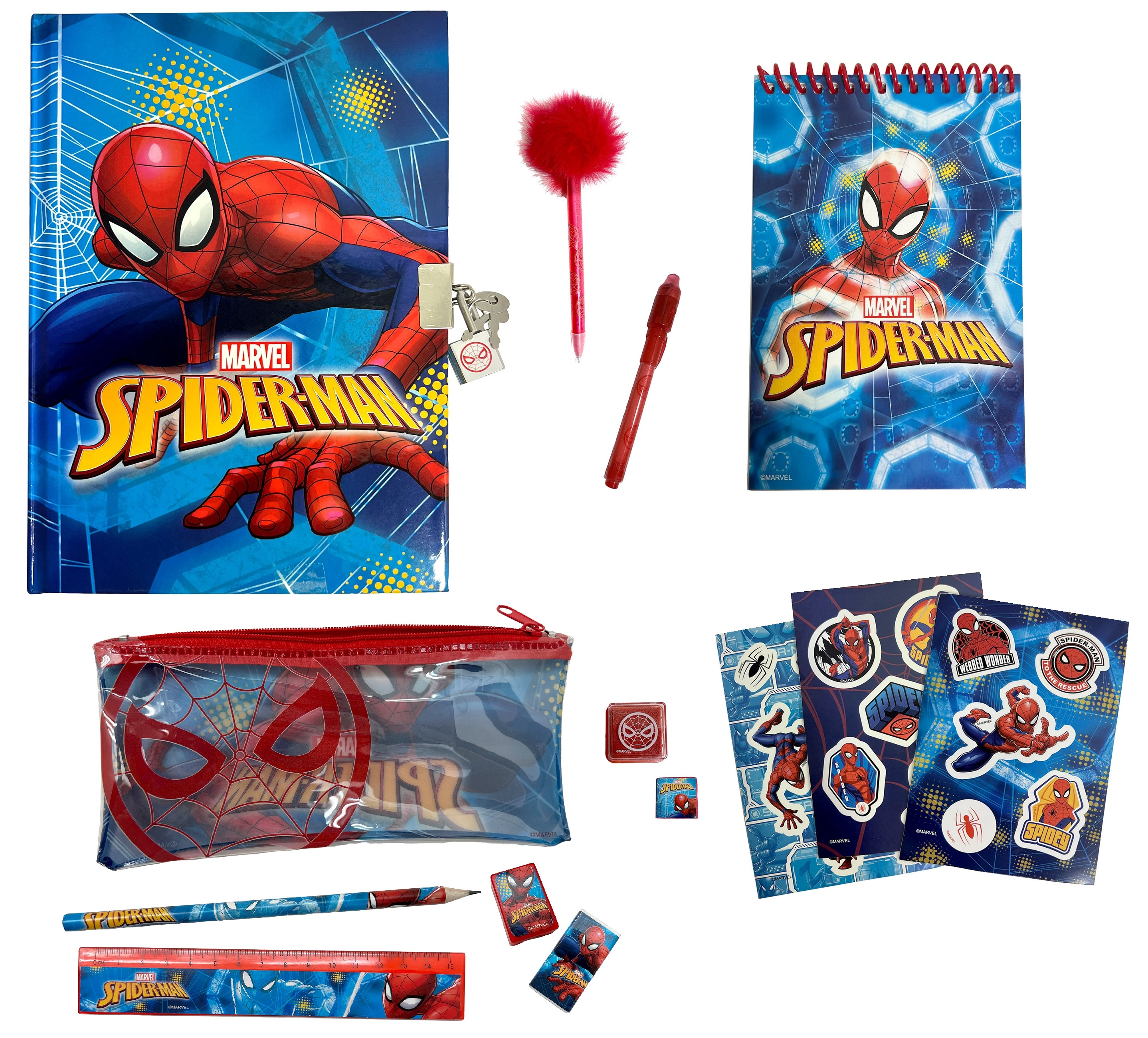 Diario Segreto Spiderman MARVEL con Accessori 13 Pezzi Cancelleria Stickers - Mv16071