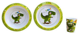 Set Pappa 3 Pezzi Dinosauri Preistoria Piatto Fondo Piano Bicchiere per Microonde Confezione Regalo - St07559