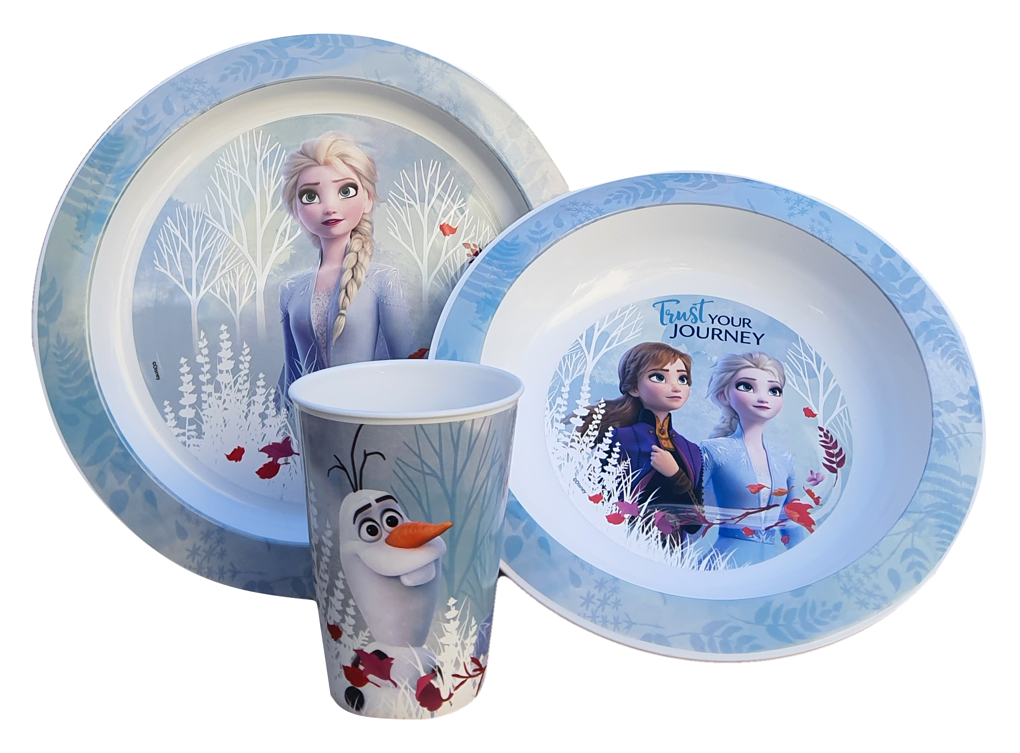 Set Pappa 3 Pezzi Frozen Ii DISNEY Elsa Anna Piatto Fondo Piano Bicchiere per Microonde Confezione Regalo - St09224
