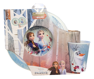 Set Pappa 3 Pezzi Frozen Ii DISNEY Elsa Anna Piatto Fondo Piano Bicchiere per Microonde Confezione Regalo - St09224