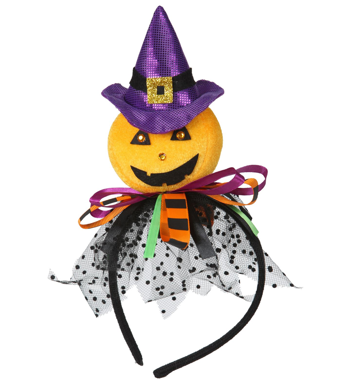 Cerchietto Zucca con Cappello, Tulle e Nastri Accessori Carnevale Halloween - 00069