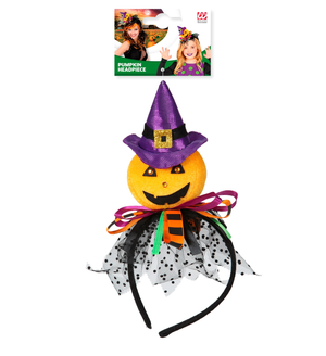 Cerchietto Zucca con Cappello, Tulle e Nastri Accessori Carnevale Halloween - 00069