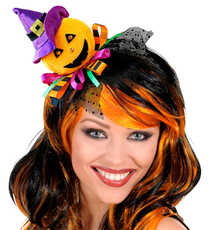 Cerchietto Zucca con Cappello, Tulle e Nastri Accessori Carnevale Halloween - 00069