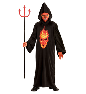 Vestito Carnevale + Accessori Skeleton Devil Teschio Tunica Tridente Travestimento Halloween 11/13 Anni - 0033+6976d