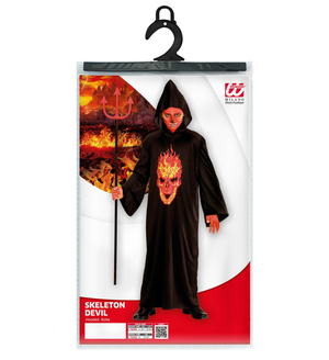 Vestito Carnevale + Accessori Skeleton Devil Teschio Tunica Tridente Dorato Travestimento Halloween 8/10 Anni - 0033+24221