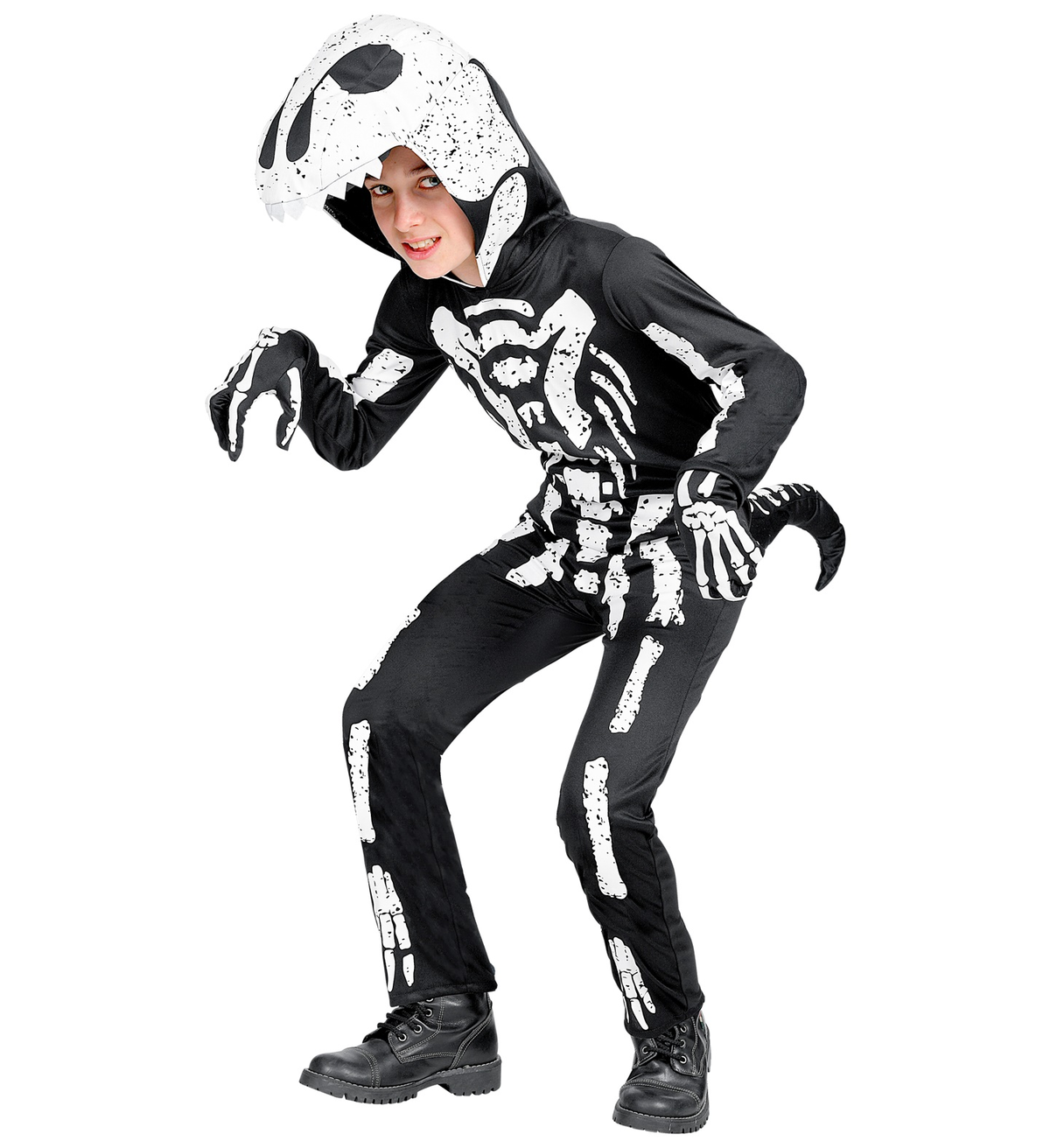 Costume Carnevale + Accessori Scheletro T-Rex Costume Guanti Travestimento Halloween Bambino 11/13 Anni - 0190+34275