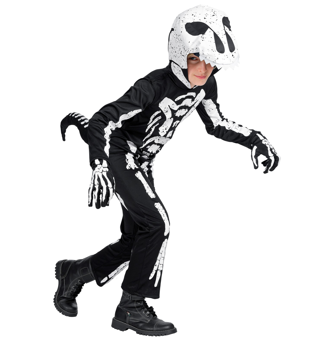 Costume Vestito Abito Travestimento Carnevale Halloween Scheletro T-Rex Bambino - 0190