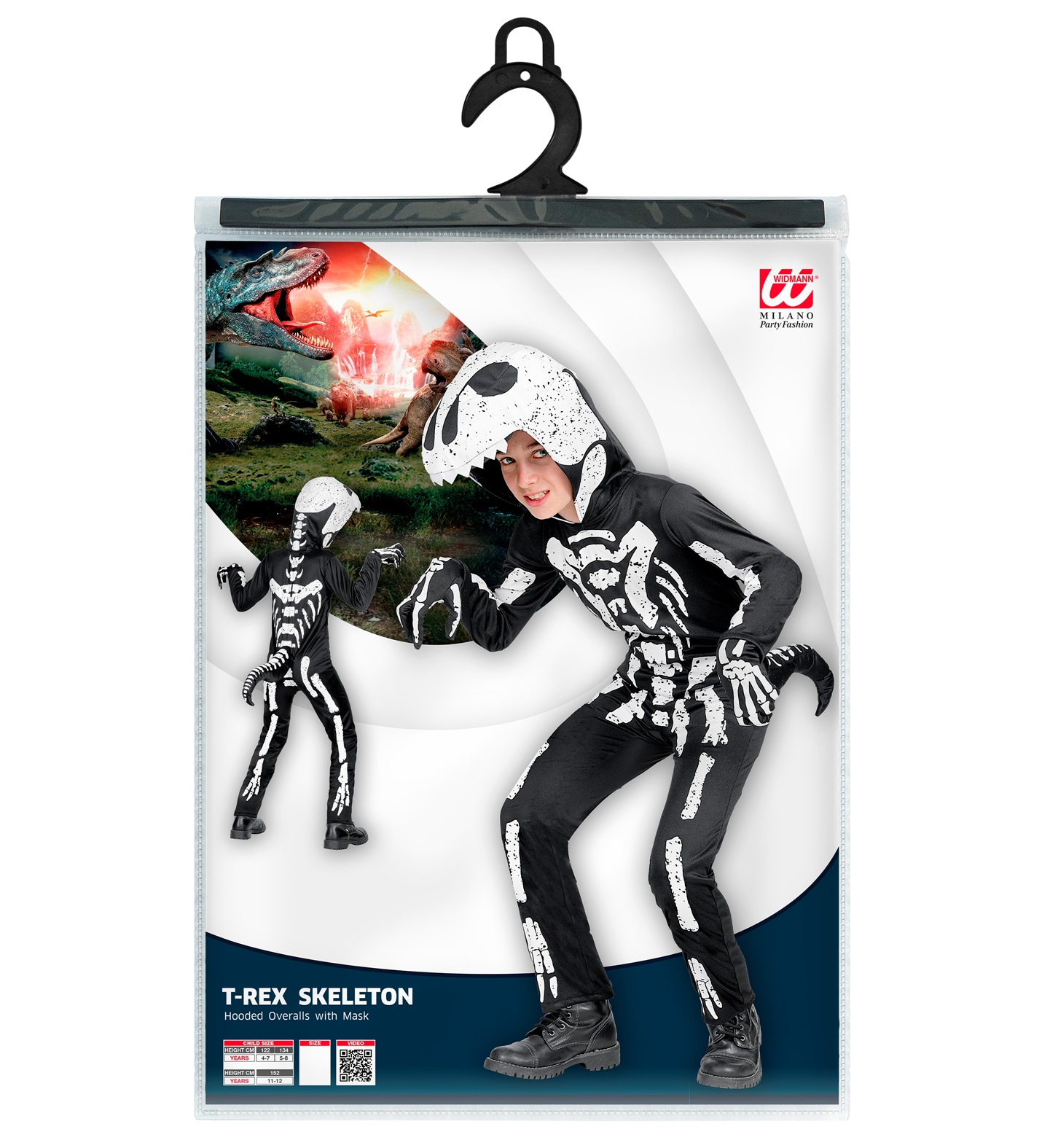 Costume Carnevale + Accessori Scheletro T-Rex Costume Guanti Travestimento Halloween Bambino 4/7 Anni - 0190+34275
