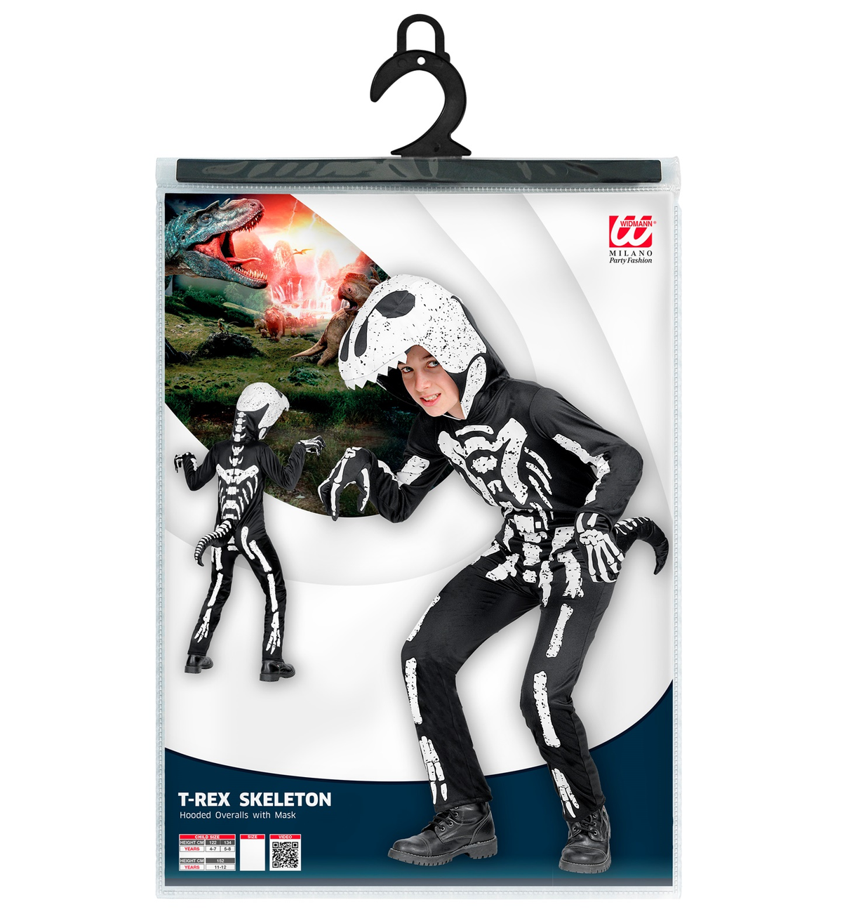 Costume Vestito Abito Travestimento Carnevale Halloween Scheletro T-Rex Bambino - 0190