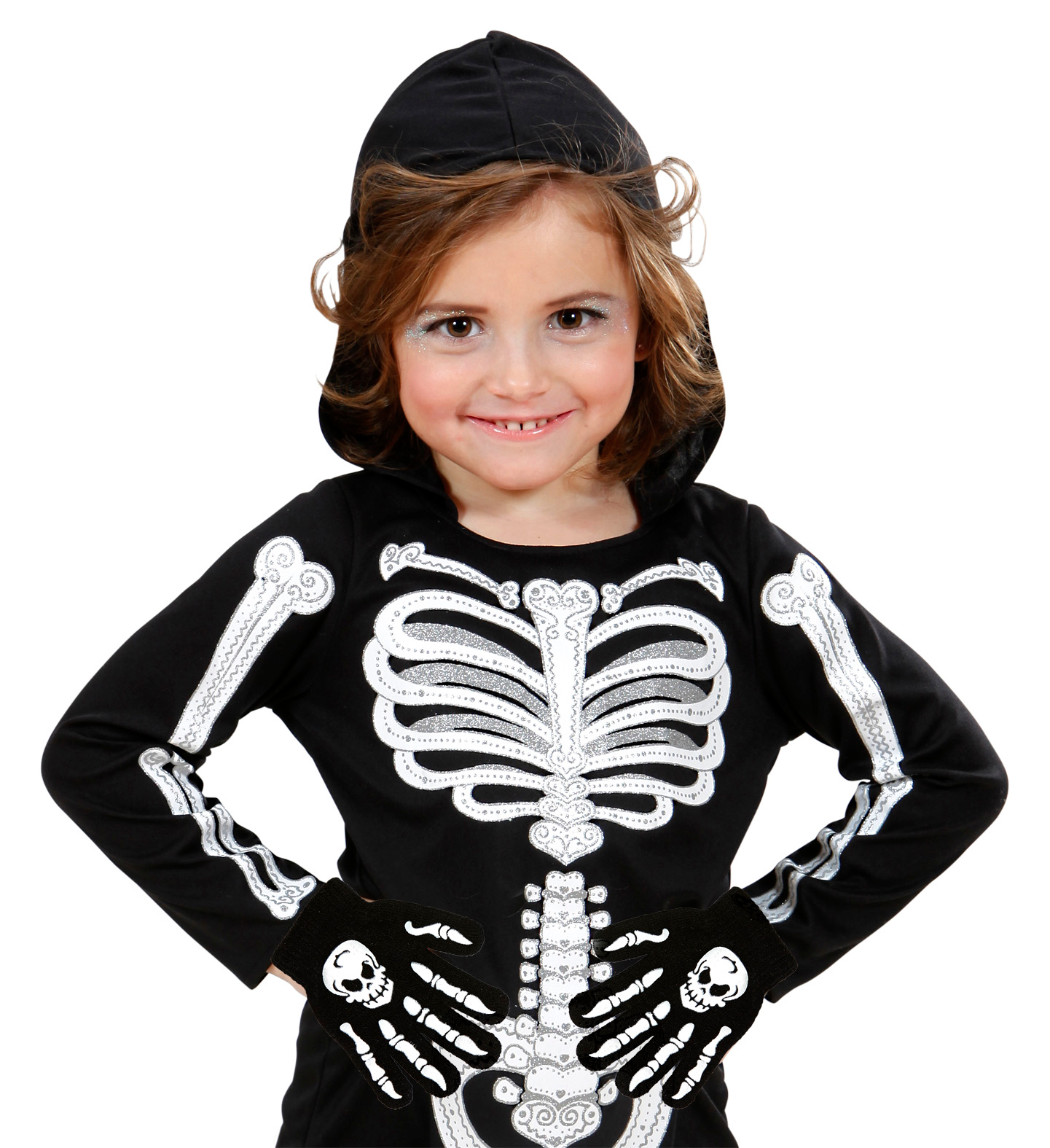 Guanti Ossa con Teschio Taglia Unica Accessori Carnevale Halloween - 02421