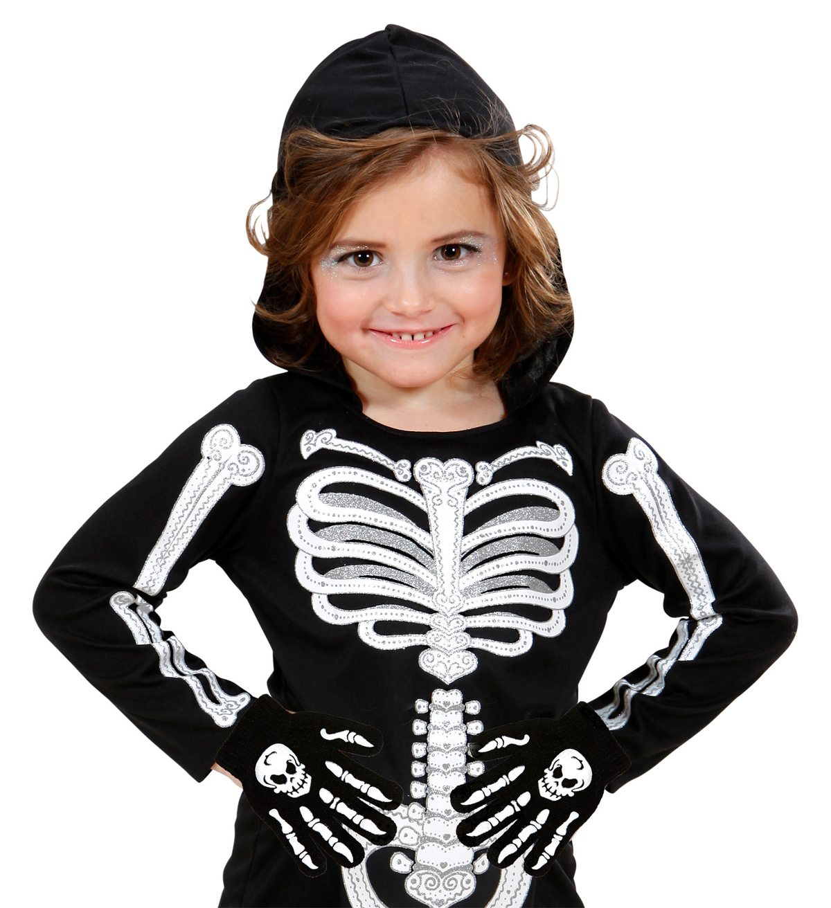 Guanti Ossa con Teschio Taglia Unica Accessori Carnevale Halloween - 02421
