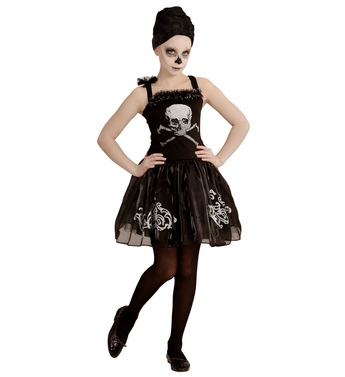 Costume Vestito Abito Travestimento Carnevale Halloween Bambina Skullerina Scheletro Ballerina - 0547