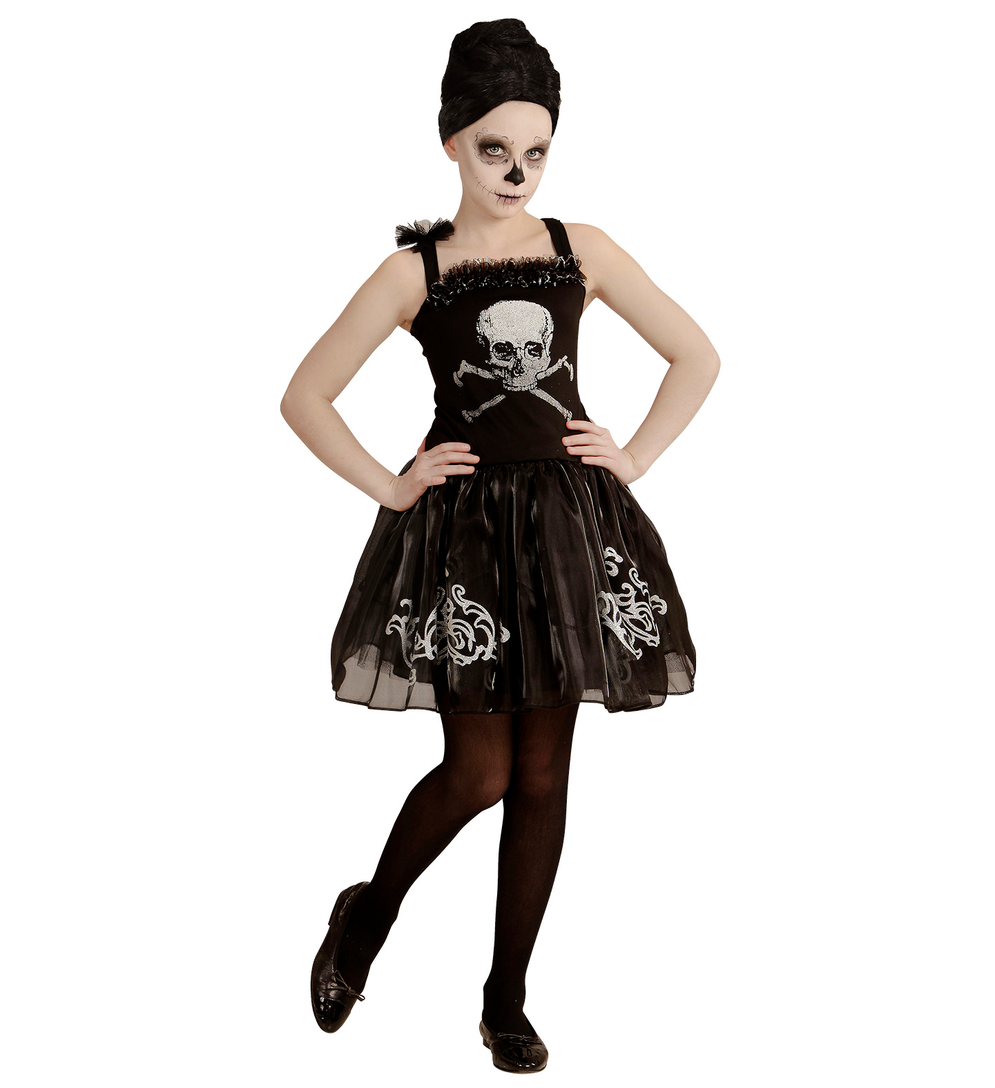 Costume Vestito Abito Travestimento Carnevale Halloween Bambina Skullerina Scheletro Ballerina - 0547