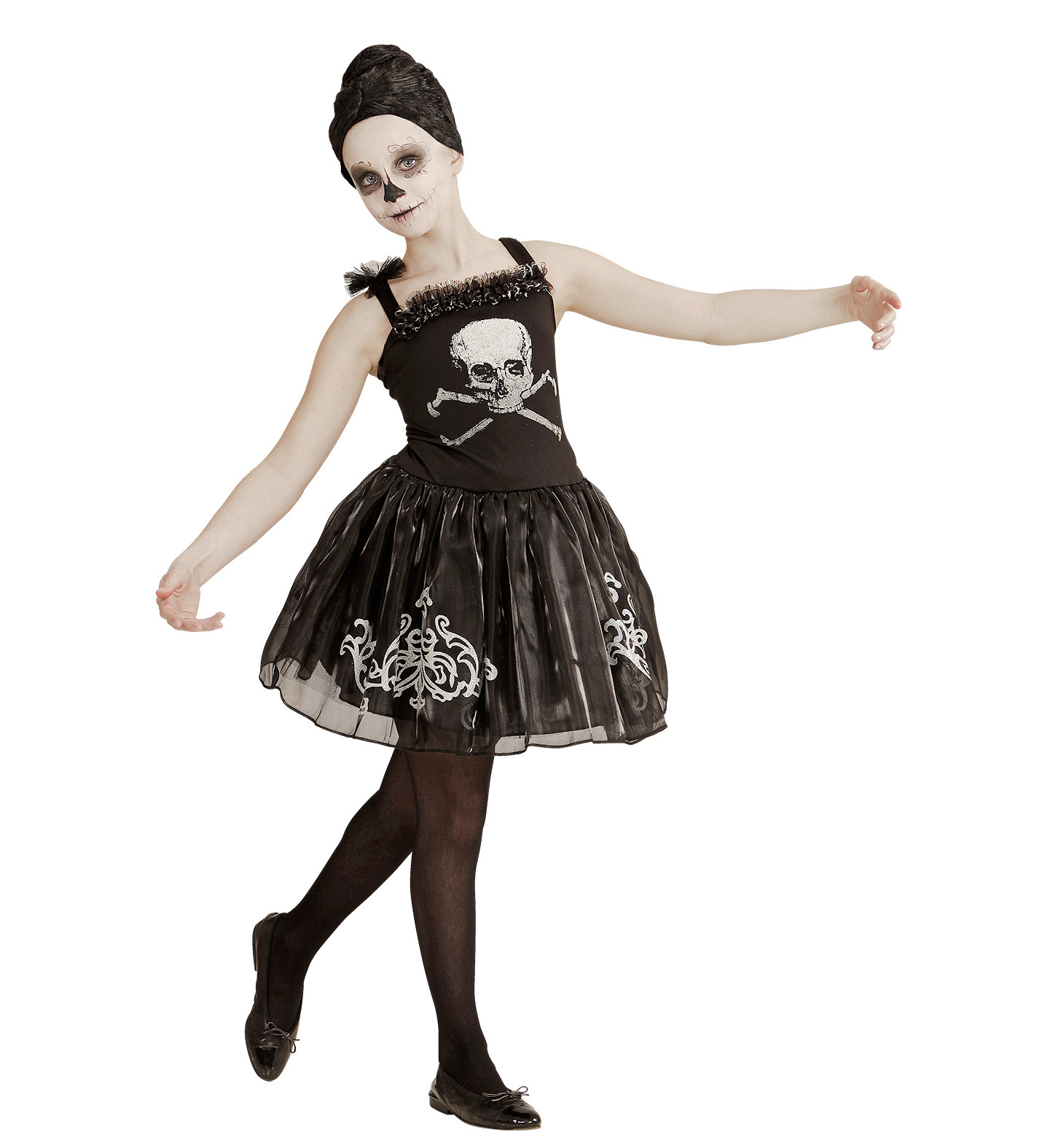 Costume Vestito Abito Travestimento Carnevale Halloween Bambina Skullerina Scheletro Ballerina - 0547