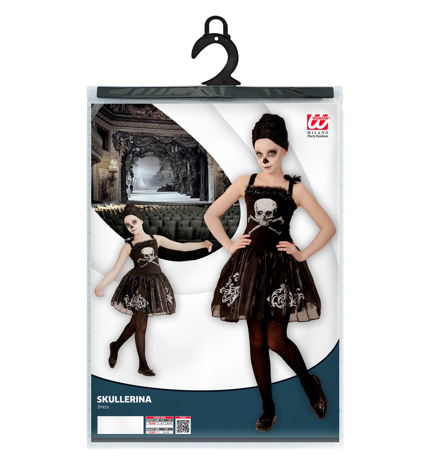 Costume Vestito Abito Travestimento Carnevale Halloween Bambina Skullerina Scheletro Ballerina - 0547