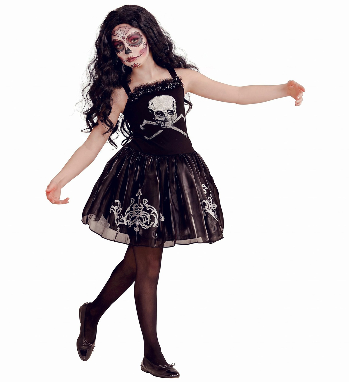 Costume Vestito Abito Travestimento Carnevale Halloween Bambina Skullerina Scheletro Ballerina - 0547