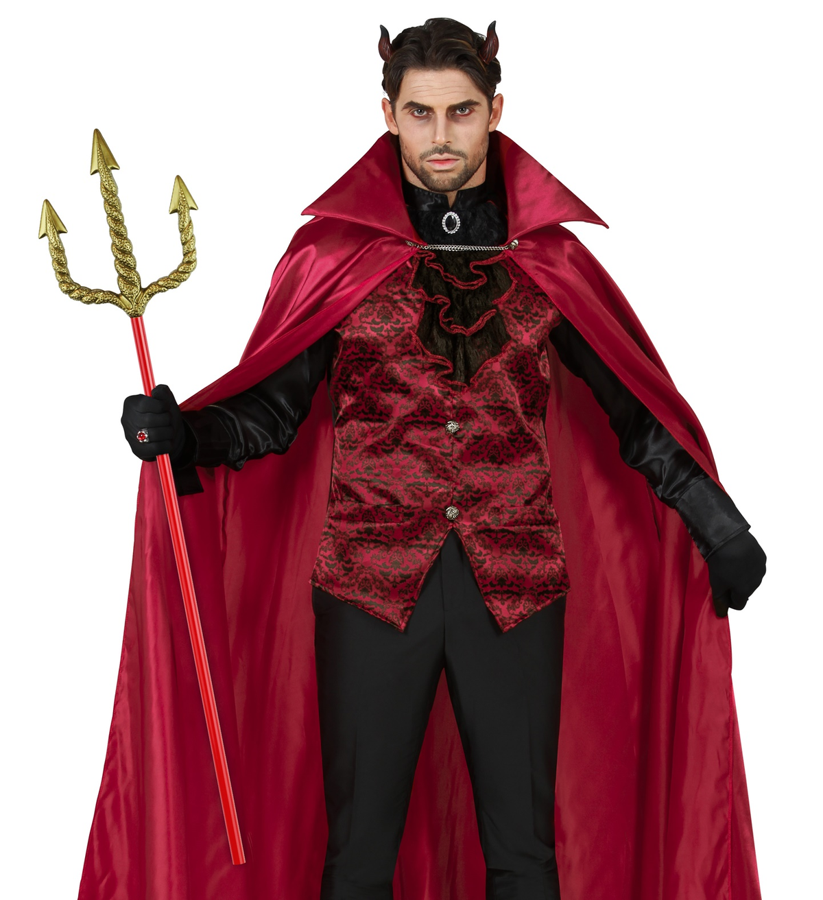 Vestito Carnevale con Accessori Diavolo Tridente Dorato Travestimento Halloween Bambino 11/13 Anni - 0249+24221