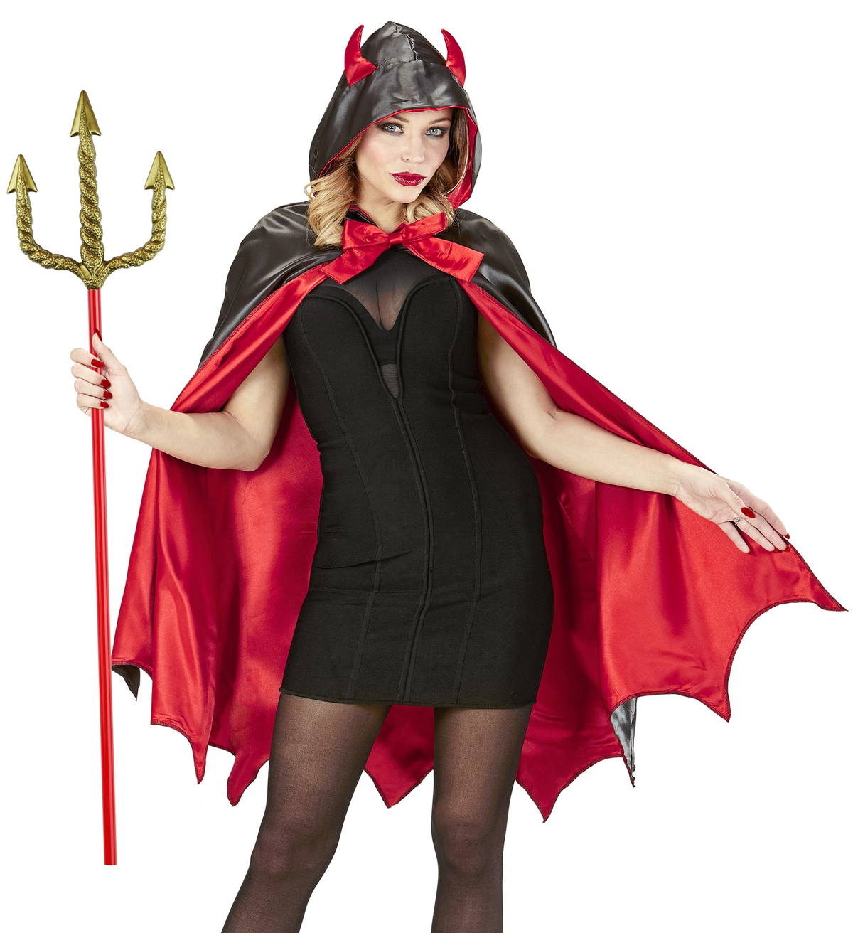 Vestito Carnevale con Accessori Diavolo Tridente Dorato Travestimento Halloween Bambino 11/13 Anni - 0249+24221