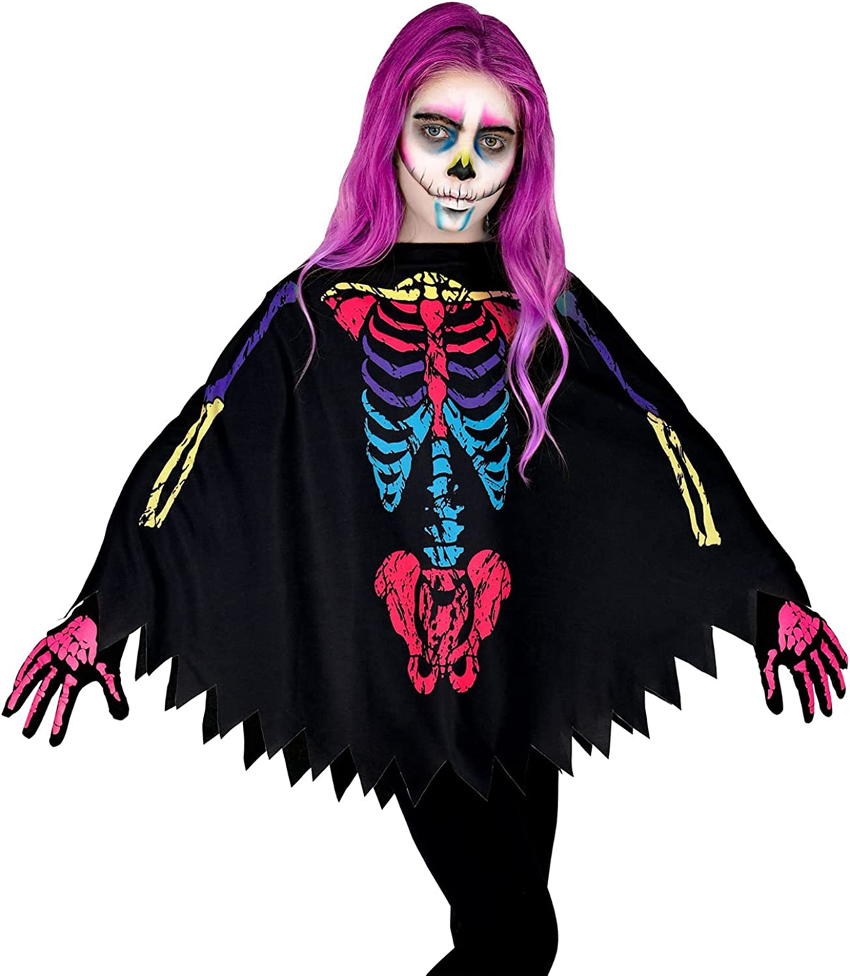 Costume Vestito Abito Travestimento Carnevale Halloween Scheletro Colorato Taglia Unica - 48144