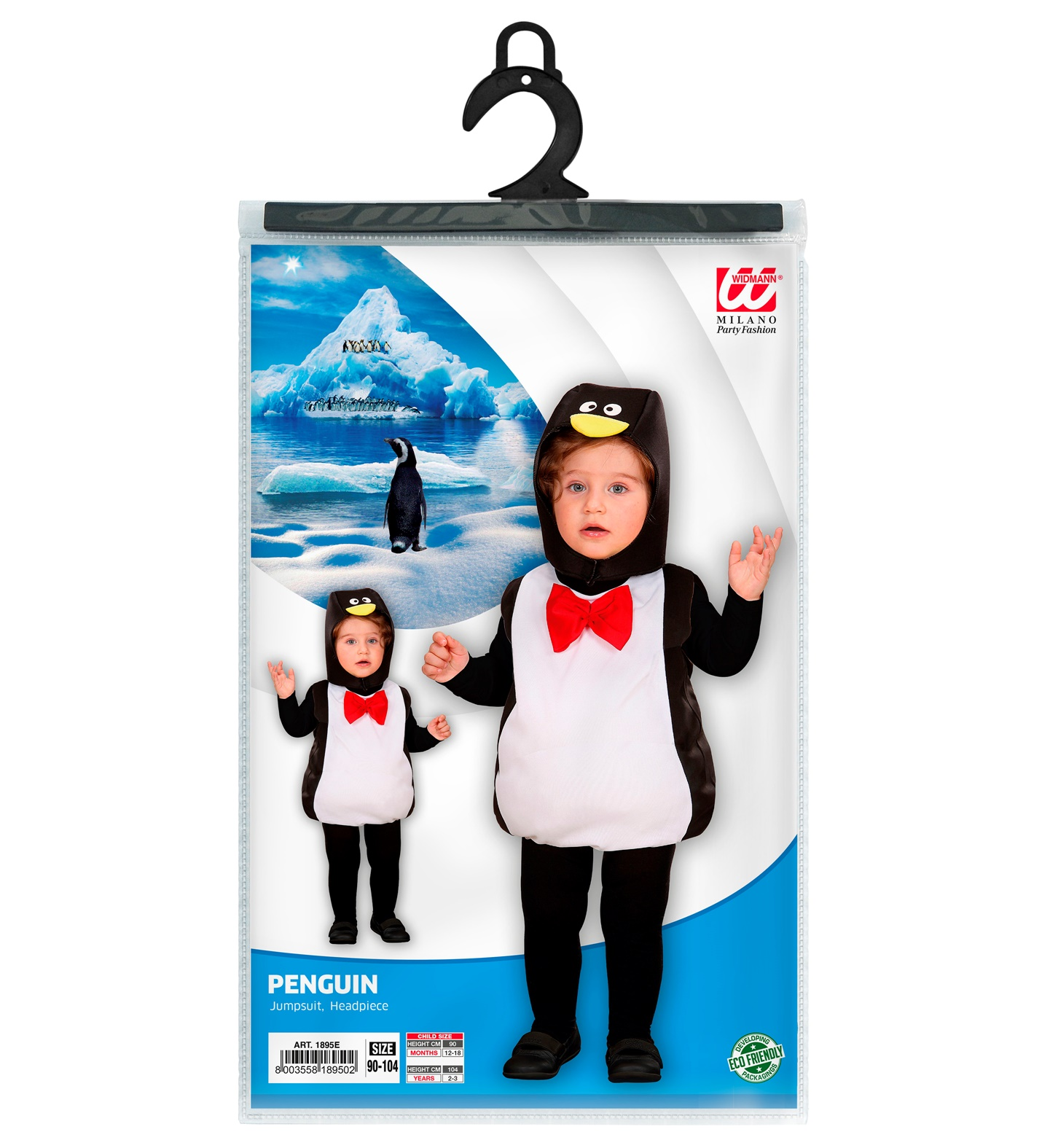 Costume Carnevale Pinguino Vestito Copricapo Bambino 1/3 Anni Abito Travestimento - 1895e