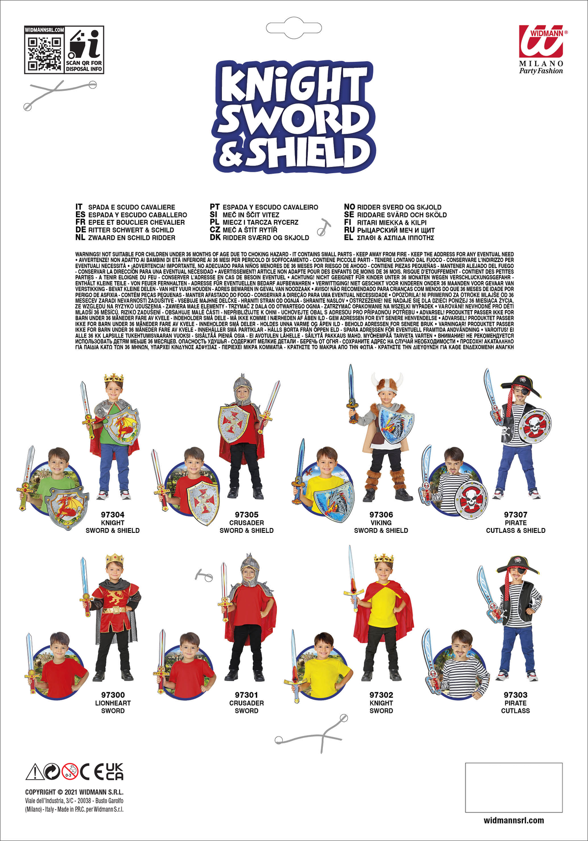 Set Spada e Scudo Crociato in Spugna Accessori per Abito Vestito Carnevale Bambino - 97305