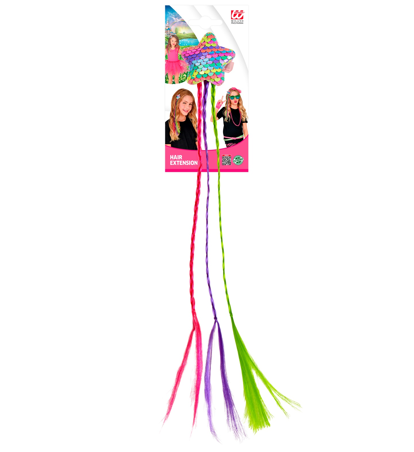 Extension Capelli 3 Trecce Colorate Pinza con Applicazione Stella Paillettata - 03005