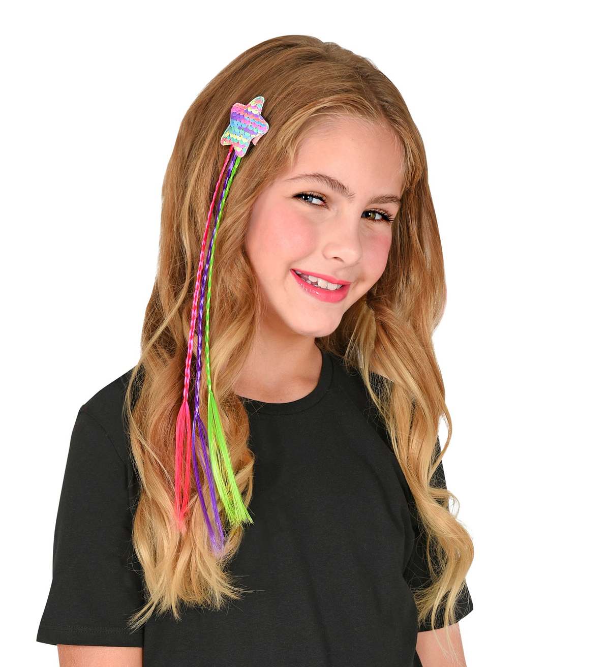 Extension Capelli 3 Trecce Colorate Pinza con Applicazione Stella Paillettata - 03005