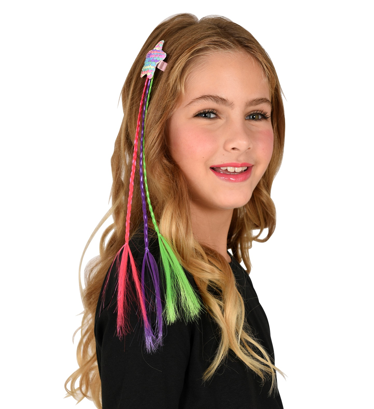 Extension Capelli 3 Trecce Colorate Pinza con Applicazione Stella Paillettata - 03005