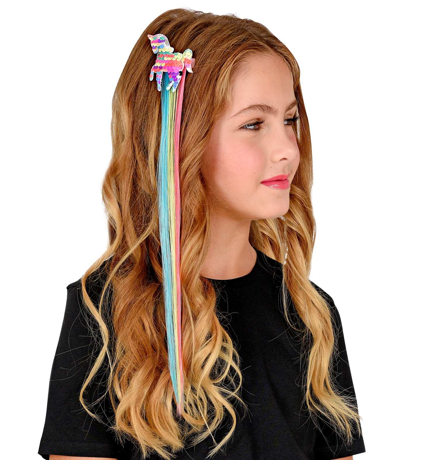 Extension Capelli Colorate Pinza con Applicazione Unicorno Paillettato - 03006