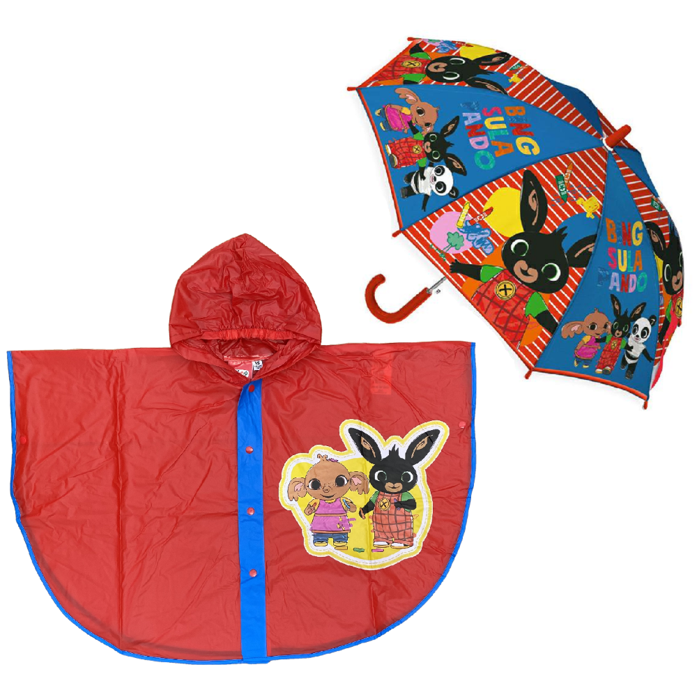 Set Pioggia Mantellina + Ombrello Bing e Sula 3/4 Anni Bambino - Q04600mc+q04598mc