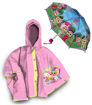 Set Pioggia Mantellina + Ombrello Pieghevole Cry Babies Bamboline 5/6 Anni Bambina - Cb2486mc+cb1142mc