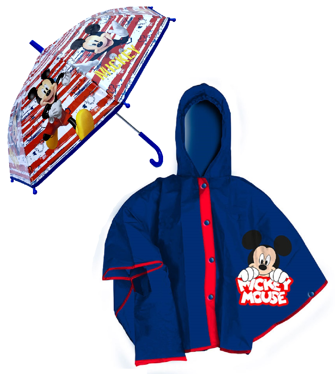 Set Pioggia Mantellina + Ombrello Topolino DISNEY 5/6 Anni Bambino - D04554mc+d04552mc