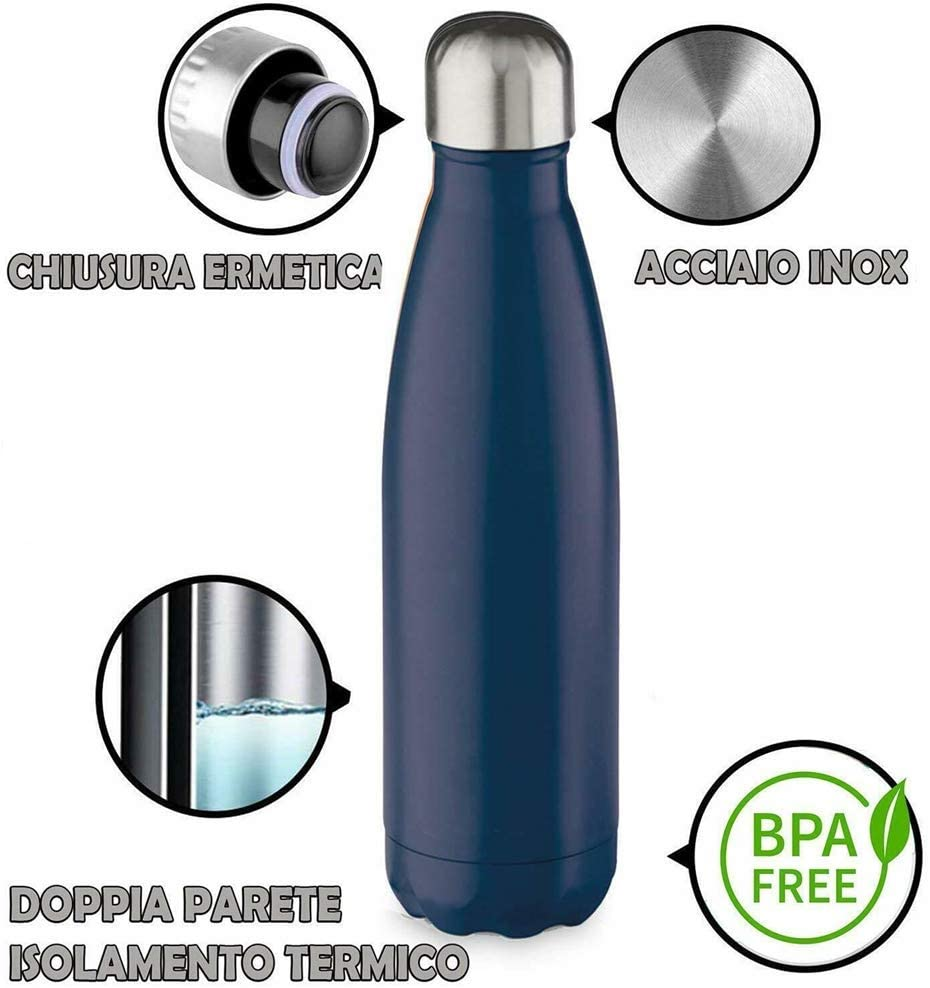 Bottiglia in Acciaio Inox 18/10 Thermos Doppia Parete - Beccuccio Stile Pet  500 Ml. Verde Mela - Mp05vm