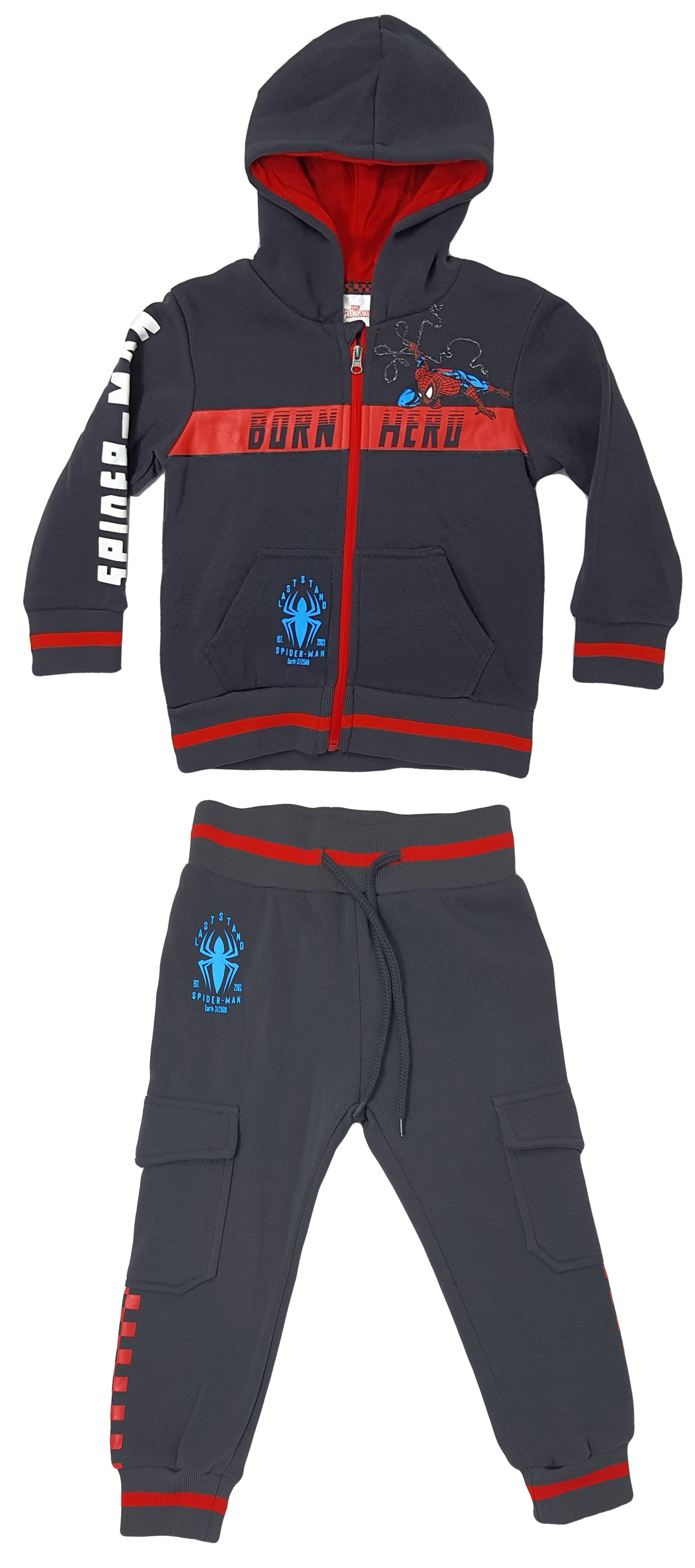 Tuta Felpa con Zip e Cappuccio Pantalone Spiderman MARVEL Bambino Sun City - Vh1159grigio