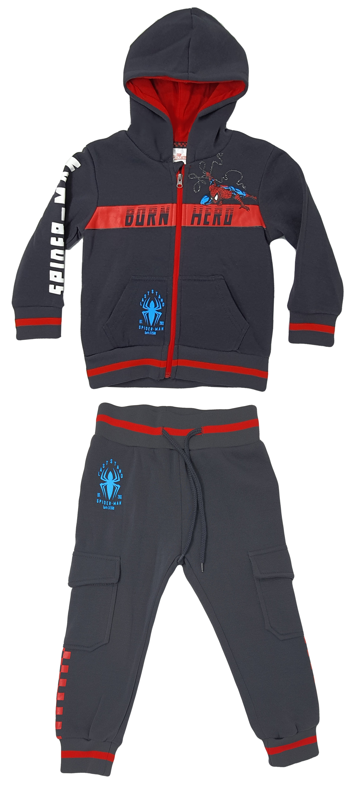 Tuta Felpa con Zip e Cappuccio Pantalone Spiderman MARVEL Bambino Sun City - Vh1159grigio