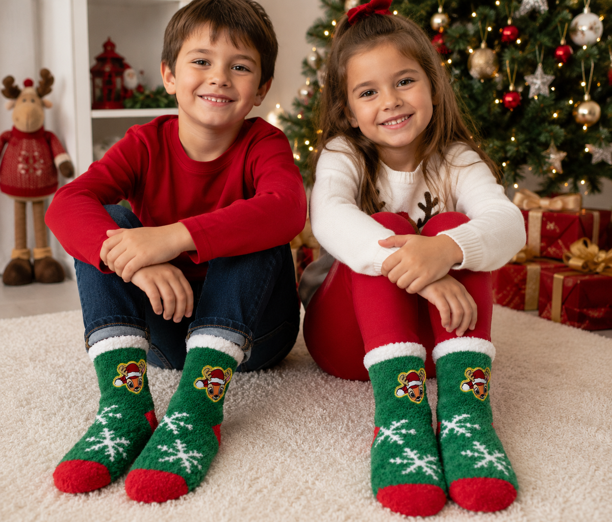 Calzini Antiscivolo Natale Bambi DISNEY in Spugna un Paio Bambini - Vh0694