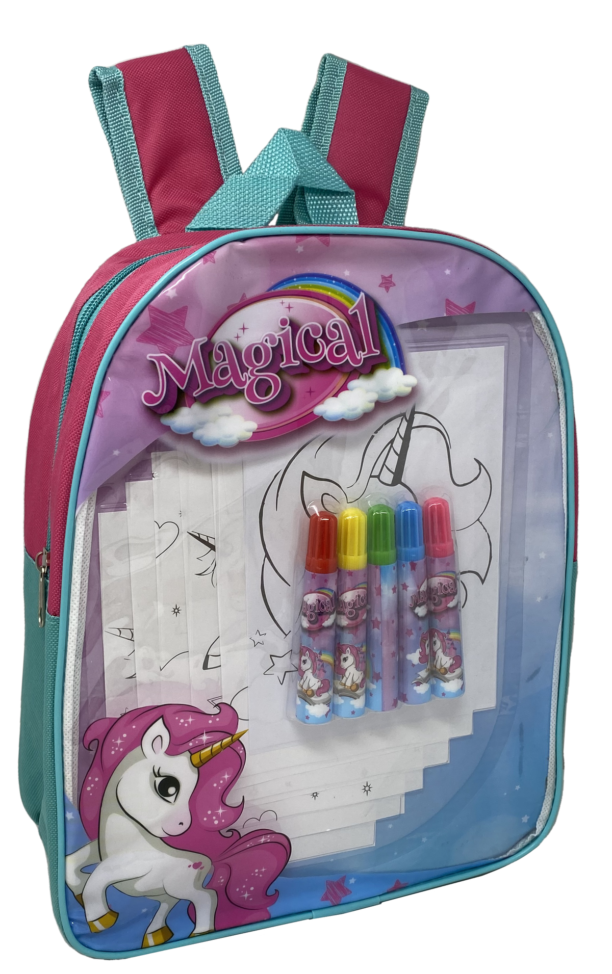 Zaino con Accessori Unicorno DISNEY 5 Pennarelli 6 Disegni Borsa Trasparente Cm.32 - Uni0784