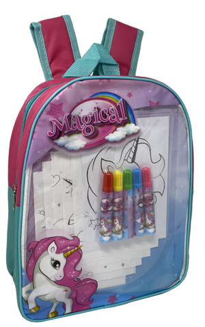 Zaino con Accessori Unicorno DISNEY 5 Pennarelli 6 Disegni Borsa Trasparente Cm.32 - Uni0784