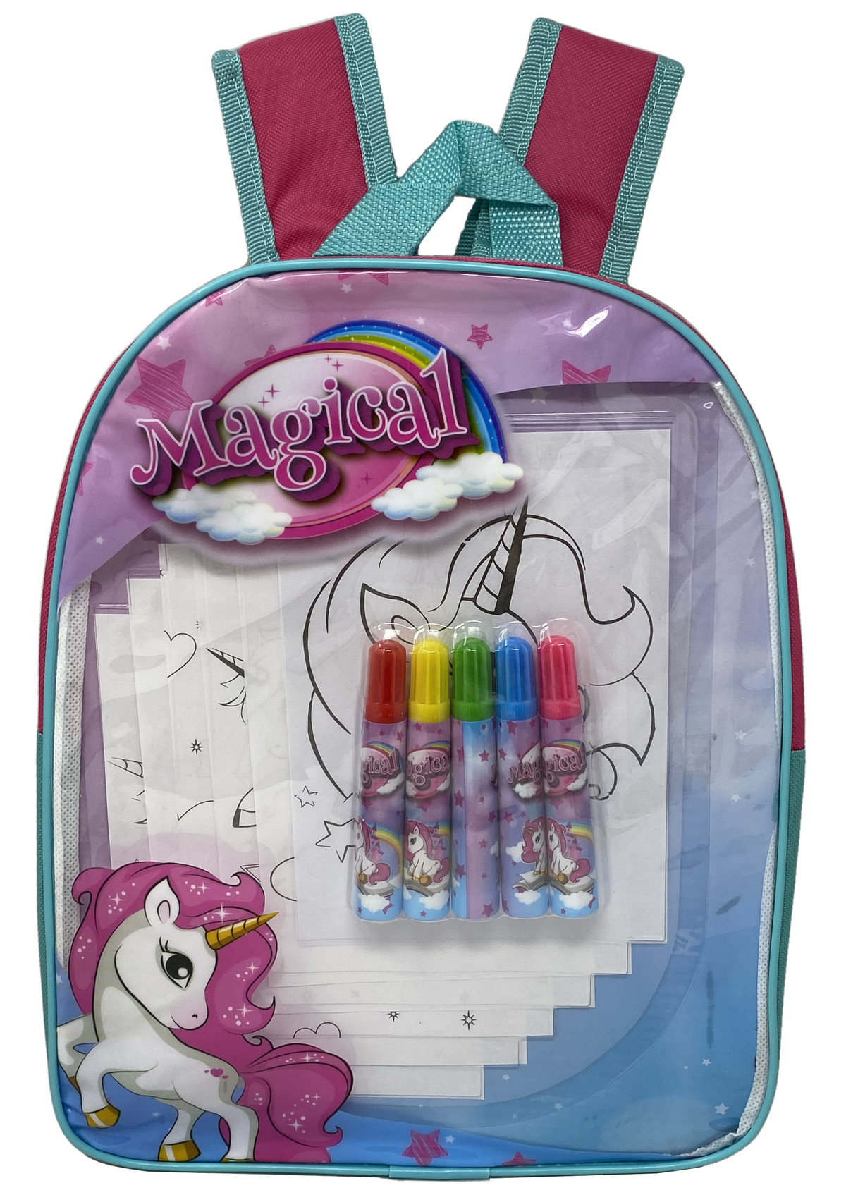 Zaino con Accessori Unicorno DISNEY 5 Pennarelli 6 Disegni Borsa Trasparente Cm.32 - Uni0784