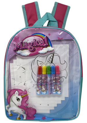 Zaino con Accessori Unicorno DISNEY 5 Pennarelli 6 Disegni Borsa Trasparente Cm.32 - Uni0784