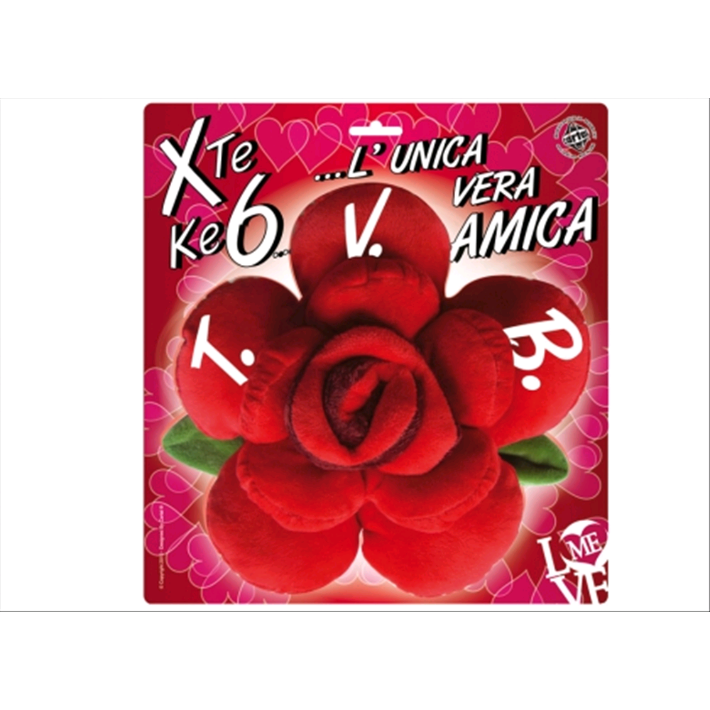 Cuscino DISNEY a Forma di Rosa con Petali-Colore Rosso e Scritta Tvb Cm. 23
