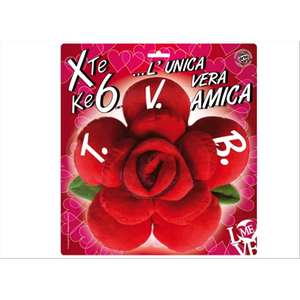 Cuscino DISNEY a Forma di Rosa con Petali-Colore Rosso e Scritta Tvb Cm. 23