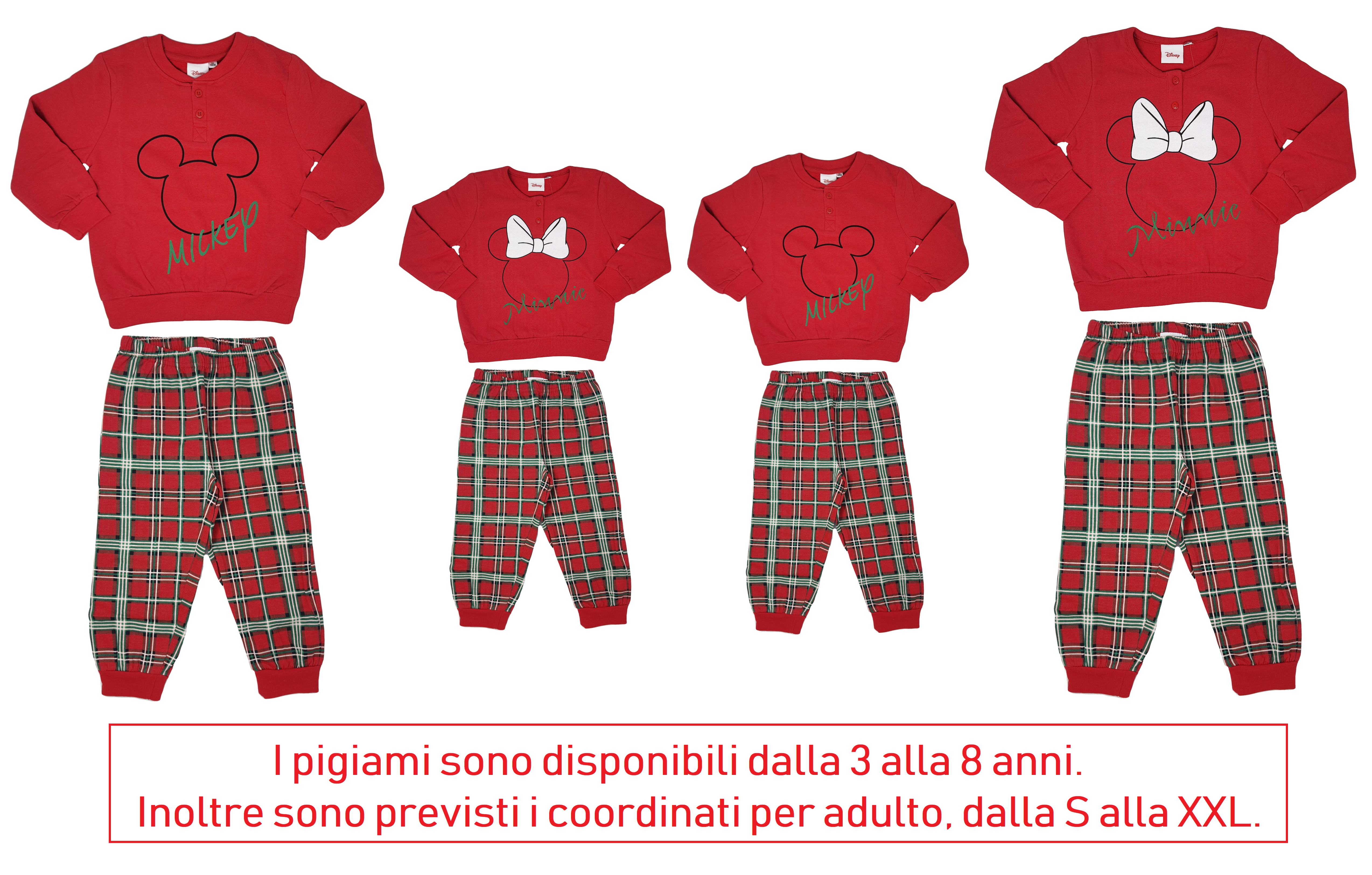 Pigiama Natalizio Mickey Mouse DISNEY Topolino T-Shirt Pantalone 100% Cotone Felpato - Mic0702