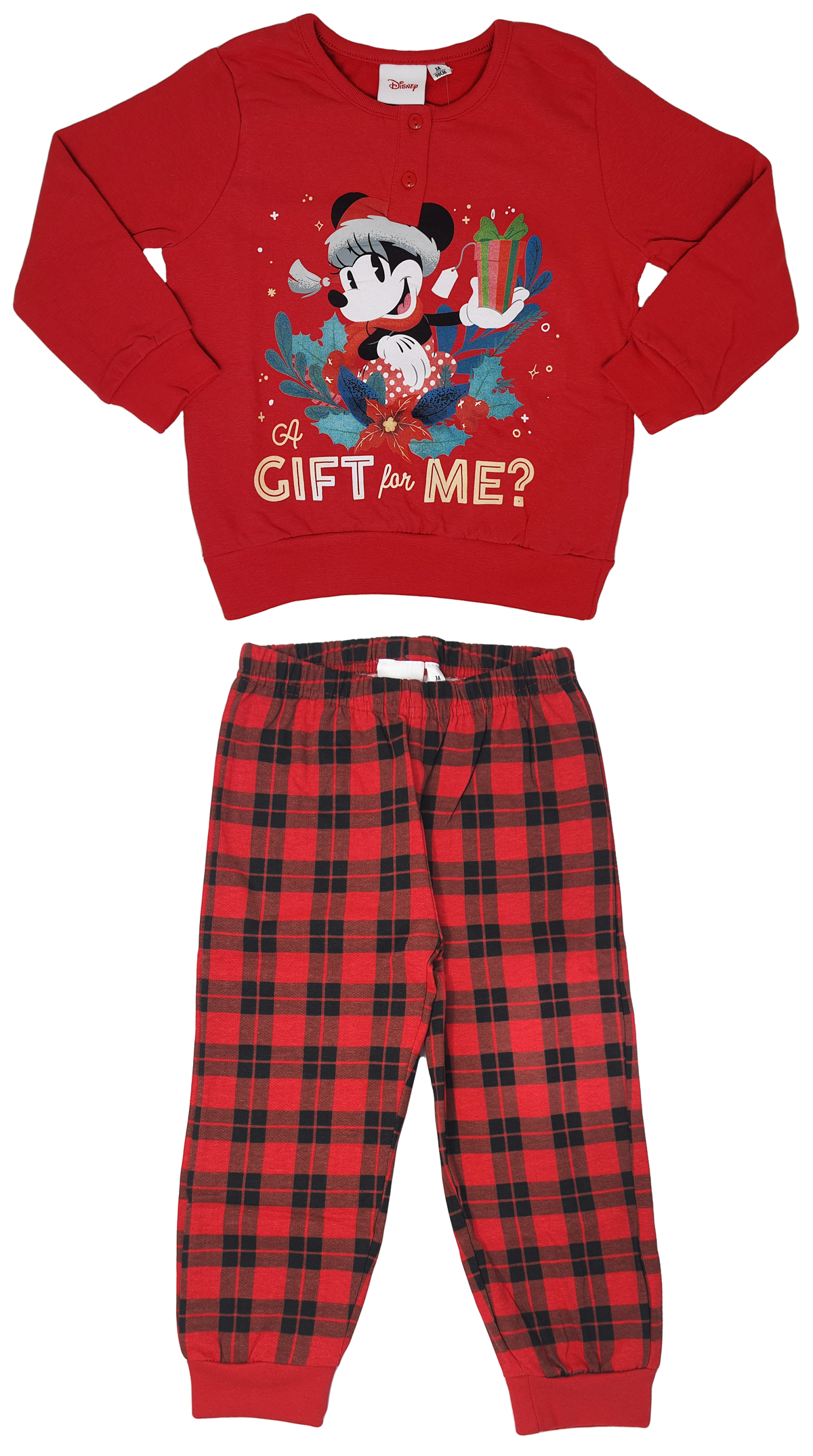 Pigiama Natalizio Minnie Mouse DISNEY T-Shirt Pantalone 100% Cotone Felpato - Min0679/1