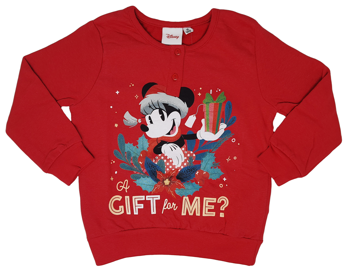 Pigiama Natalizio Minnie Mouse DISNEY T-Shirt Pantalone 100% Cotone Felpato - Min0679/1